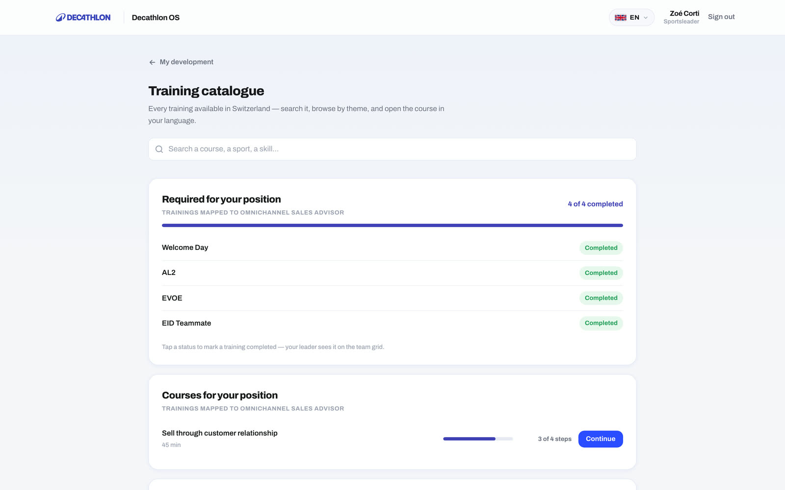 The training hub with the searchable Swiss catalogue